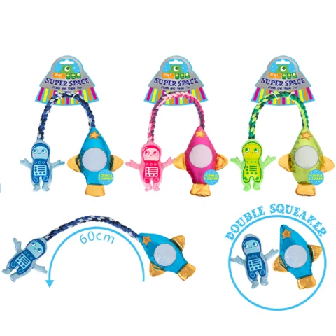 Smart Choice Squeaky Plush Rope Spaceman Rocket Dog Toy 60cm Assorted Colours