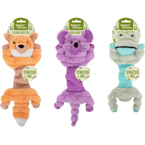 Smart Choice Squeaky Plush Stretch Animal Dog Toy 43cm Assorted