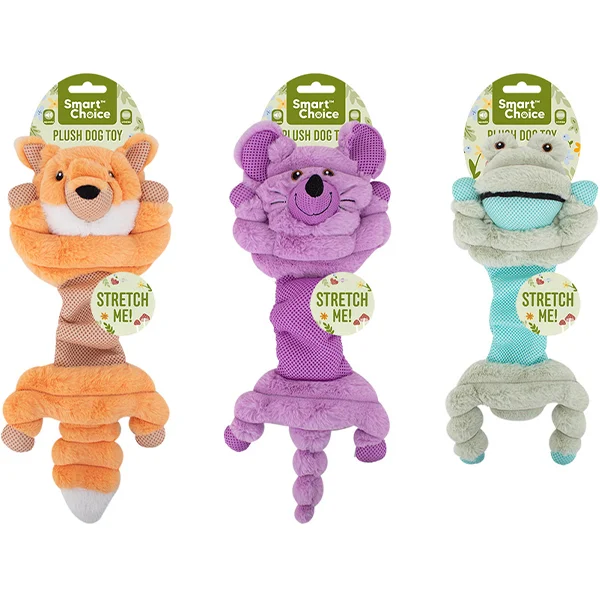 Smart Choice Squeaky Plush Stretch Animal Dog Toy 43cm Assorted