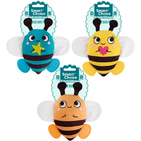 Smart Choice Squeaky Plush TPR Bee Puppy Toy 18cm Assorted Colours