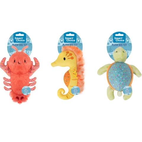 Smart Choice Squeaky Plush Treat-Hiding Sea Animal Dog Toy Assorted