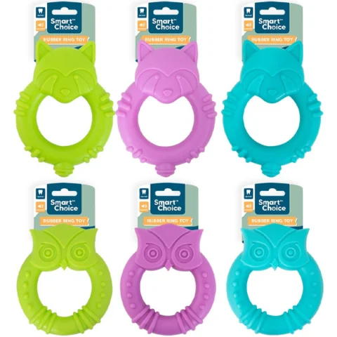 Smart Choice Squeaky Rubber Animal Ring Dog Toy 17.5cm Assorted