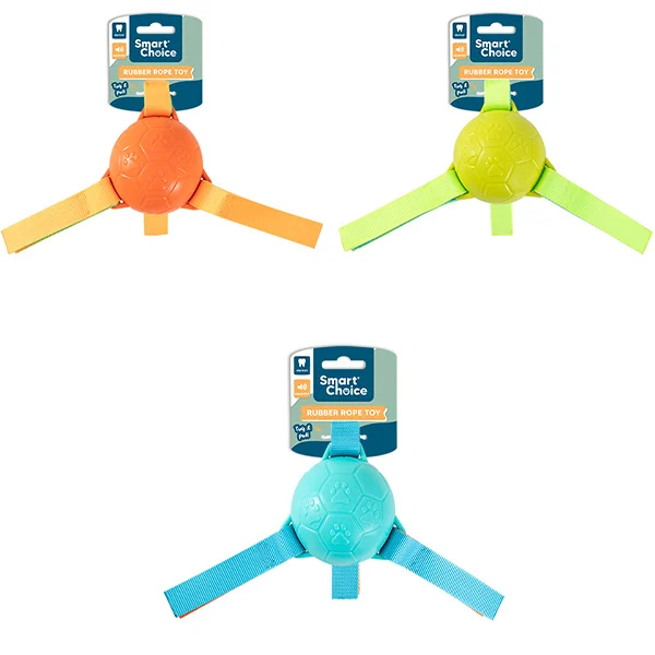 Smart Choice Squeaky Rubber Ball Pull Dog Toy 29cm Assorted Colours
