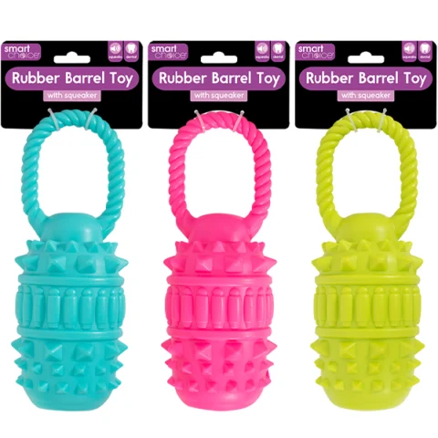 Smart Choice Squeaky Rubber Barrel Dog Toy 20cm Assorted Colours