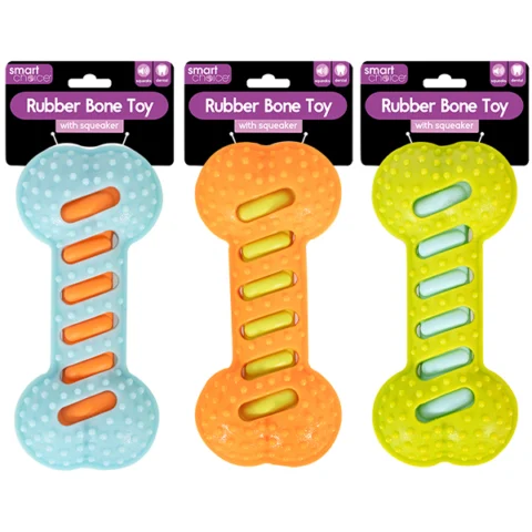Smart Choice Squeaky Rubber Bone Dog Toy 19cm Assorted Colours