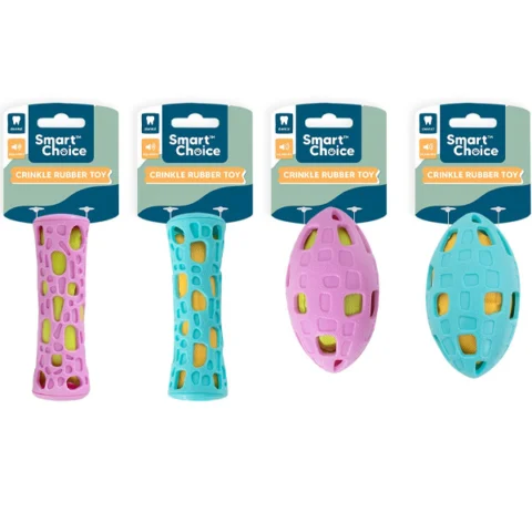 Smart Choice Squeaky Rubber Crinkle Dog Toy Assorted