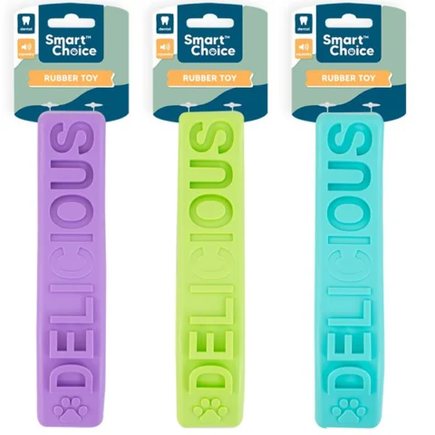 Smart Choice Squeaky Rubber 'Delicious' Textured Wavy Dog Toy 25cm Assorted Colours