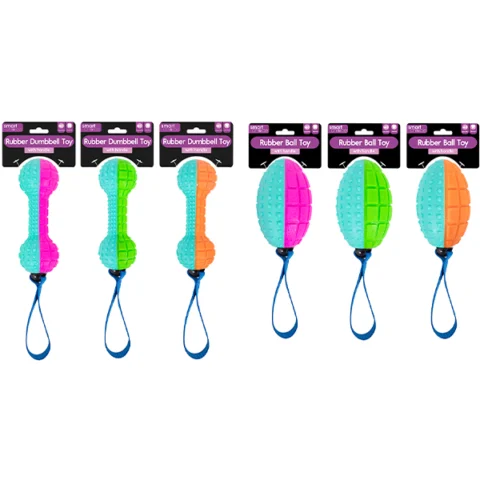 Smart Choice Squeaky Rubber Dog Toy With Handle Assorted