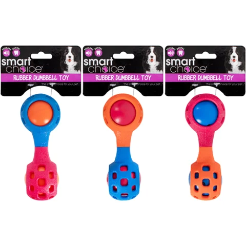 Smart Choice Squeaky Rubber Dumbbell Dog Toy 15cm Assorted Colours