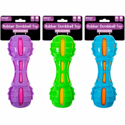 Smart Choice Squeaky Rubber Dumbbell Dog Toy 18cm Assorted Colours