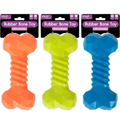 Smart Choice Squeaky Rubber Geo Bone Dog Toy 20cm Assorted Colours