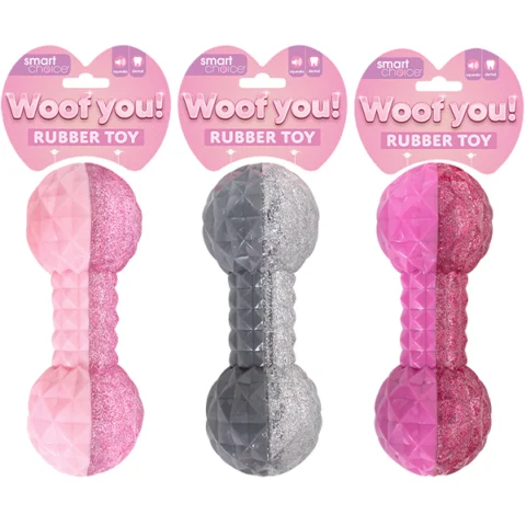 Smart Choice Squeaky Rubber Glitter Dumbbell Dog Toy 9cm Assorted Colours