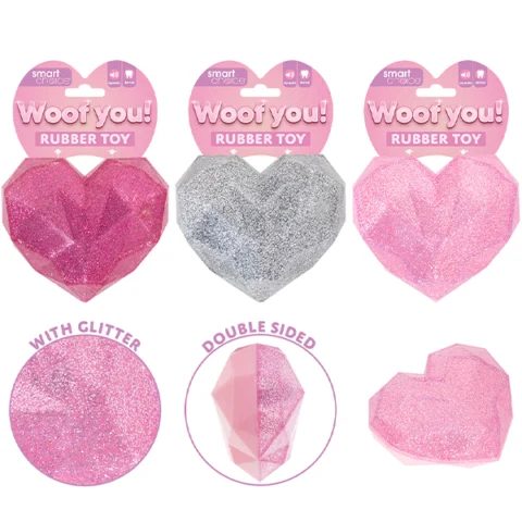 Smart Choice Squeaky Rubber Glitter Heart Dog Toy 9.5cm Assorted Colours