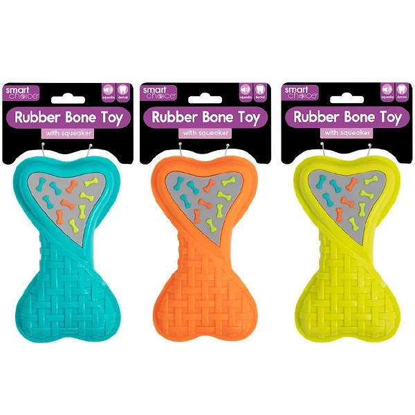 Smart Choice Squeaky Rubber Pattern Bone Dog Toy 17.5cm Assorted Colours