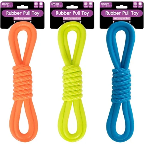 Smart Choice Squeaky Rubber Rope Dog Toy 34.5cm Assorted Colours