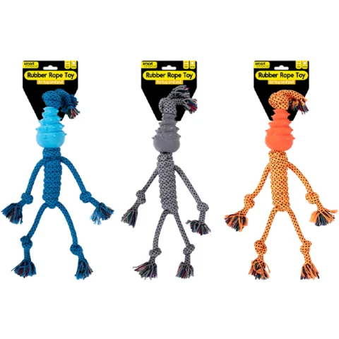 Smart Choice Squeaky Rubber Rope Man Dog Toy 41cm Assorted Colours