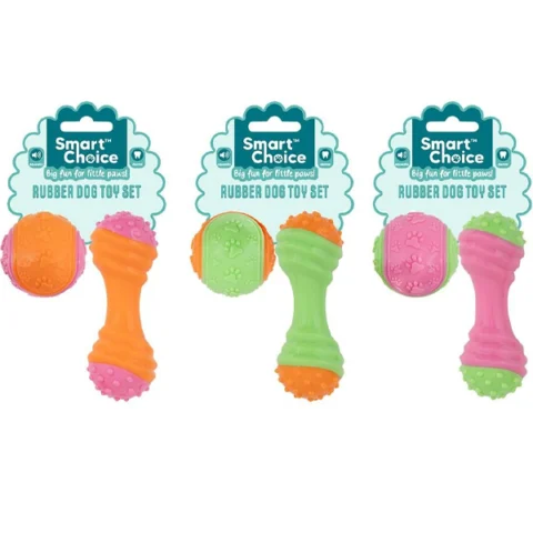 Smart Choice Squeaky Rubber Small Dog Puppy Toy Set 2 Pack Assorted Colours