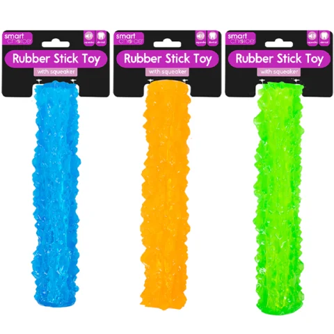 Smart Choice Squeaky Rubber Stick Dog Toy 21.5cm Assorted Colours