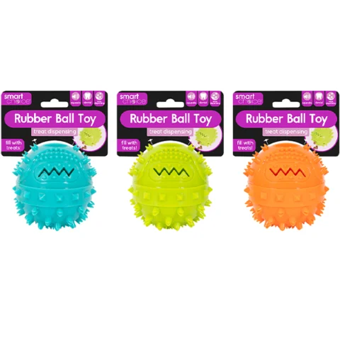 Smart Choice Squeaky Rubber Treat Dispensing Ball Dog Toy 10cm Assorted Colours