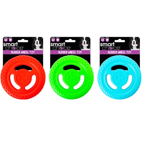 Smart Choice Squeaky Rubber Wheel Dog Toy 16cm Assorted Colours