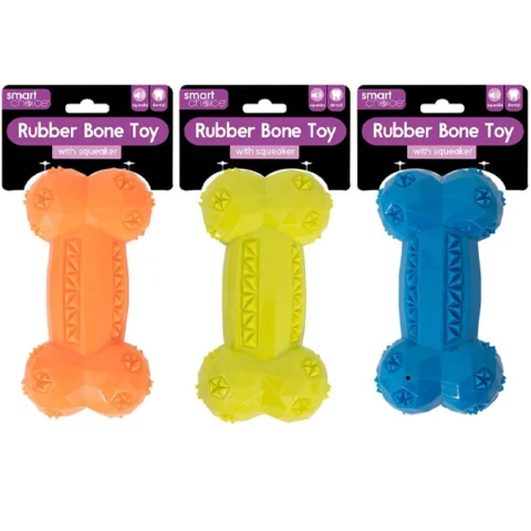 Smart Choice Squeaky Textured Rubber Bone Dog Toy 15cm Assorted Colours