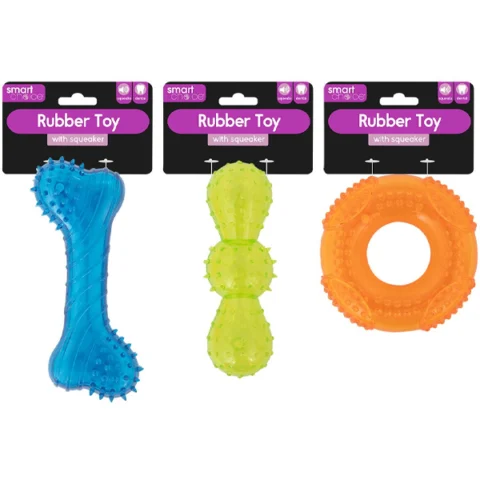 Smart Choice Squeaky Textured Rubber Dog Toy Assorted