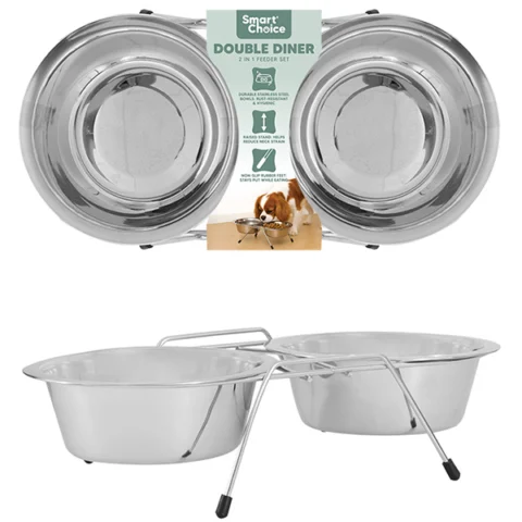 Smart Choice Stainless Steel Double Dinner Dog Bowl Set 35cm X 16cm