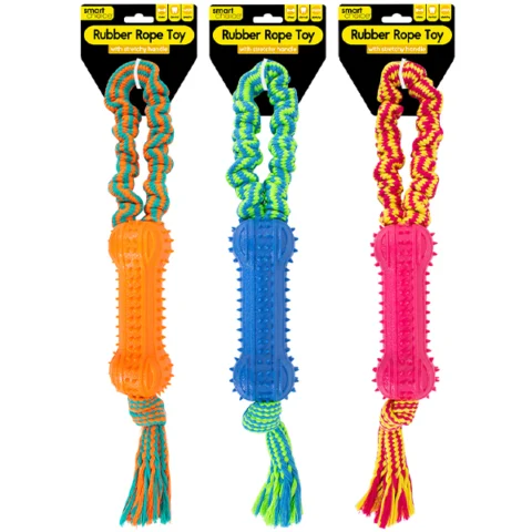 Smart Choice Strong Rubber Stretchy Handle Rope Dog Toy 42cm Assorted Colours