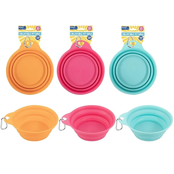 Smart Choice Summer Collapsible Pet Bowl With Clip 17cm X 14.5cm Assorted Colours