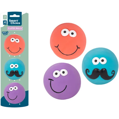 Smart Choice Throw & Fetch Squeaky Latex Smiley Dog Balls 3 Pack