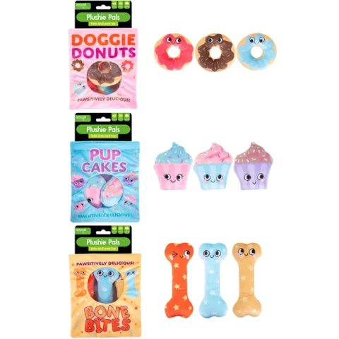 Smart Choice Treat-Hiding Plush Snack Squeaky Dog Toys 3 Pack Assorted