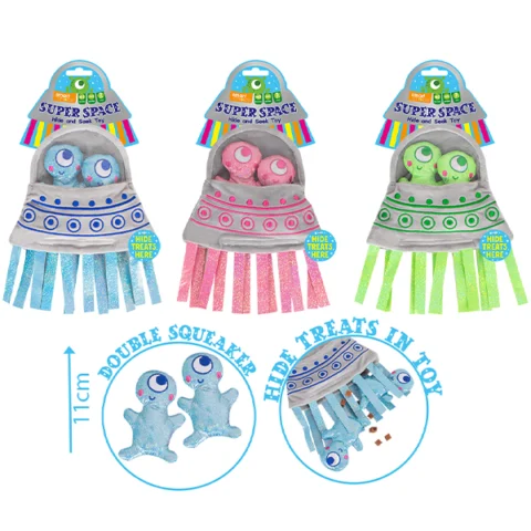 Smart Choice Treat Hiding Plush Spaceship Dog Toy Assorted Colours