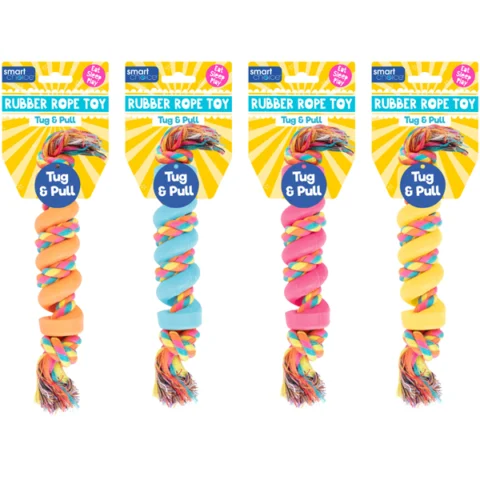 Smart Choice Tug & Pull Rubber Rope Spiral Dog Toy 28cm Assorted Colours