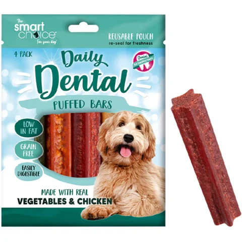 Smart Choice Vegetables & Chicken Dental Puffed Bars Dog Treats 112g 4 Pack