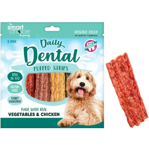 Smart Choice Vegetables & Chicken Dental Puffed Strips Dog Treats 96g 8 Pack