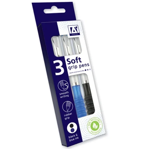 Soft Grip Pens Assorted Colours 3 Pack