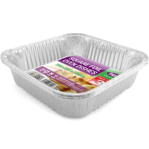 Square Foil Oven Dishes 20.5cm X 20.5cm X 5cm 3 Pack