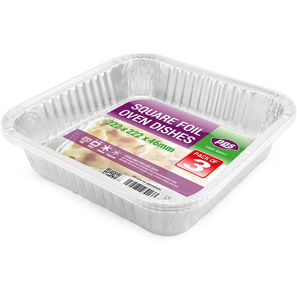 Square Foil Oven Dishes 22.2cm X 22.2cm X 4.6cm 3 Pack