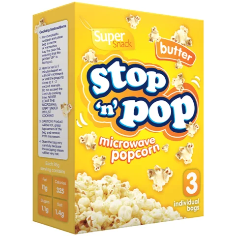 Super Snack Stop 'N' Pop Butter Microwave Popcorn 3 X 85g