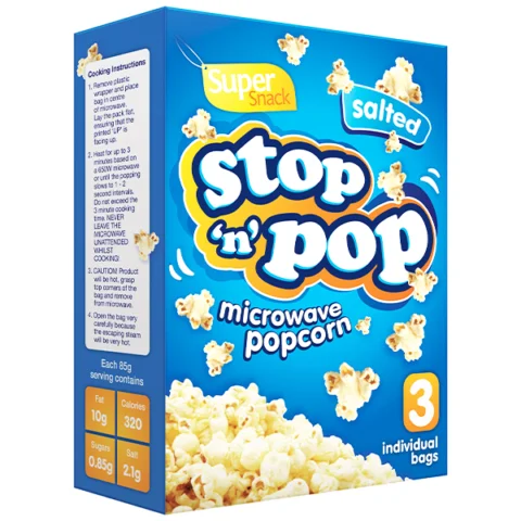Super Snack Stop 'N' Pop Salted Microwave Popcorn 3 X 85G