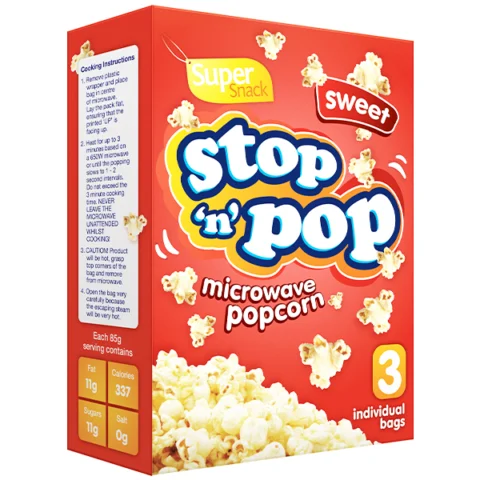 Super Snack Stop 'N' Pop Sweet Microwave Popcorn 3 X 85G