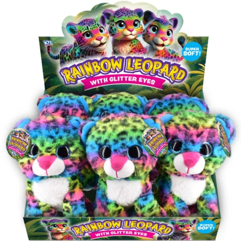 Super Soft Glitter Eyes Rainbow Leopard Soft Toy 20cm