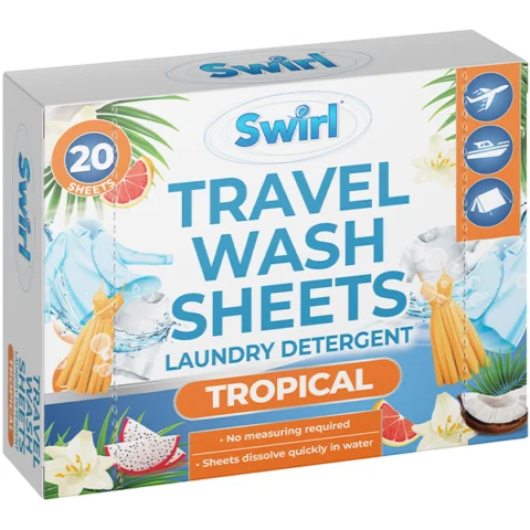 Swirl Tropical Travel Wash Sheets Laundry Detergent 20 Pack