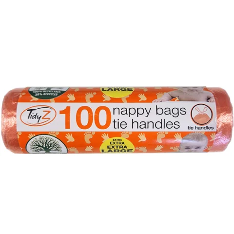 Tidyz Extra Strong Nappy Bags On A Roll With Tie Handles 100pc