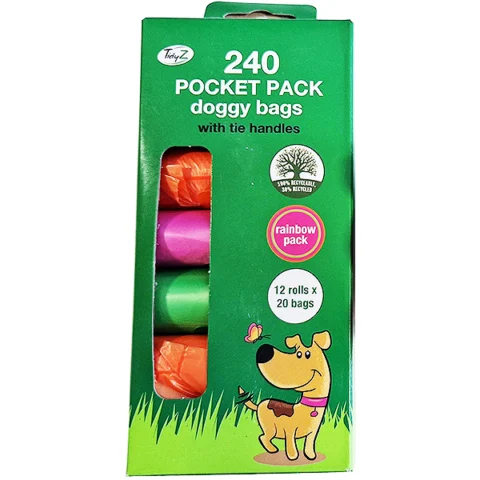 Tidyz Pocket Rainbow Assorted Colour Tie Handle Doggy Bags 240 Pack