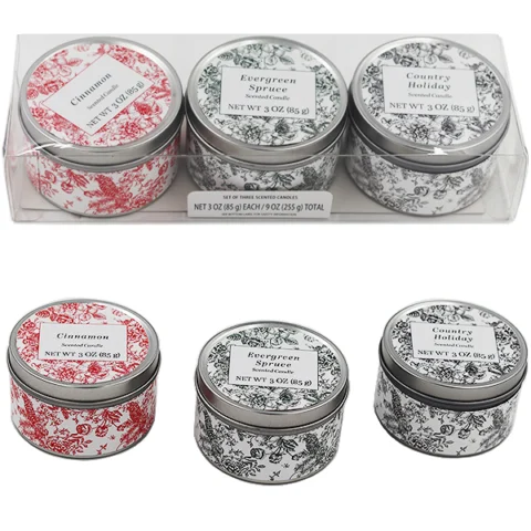 Toile Assorted Scented Tin Candles 3oz Gift Set 3 Pack