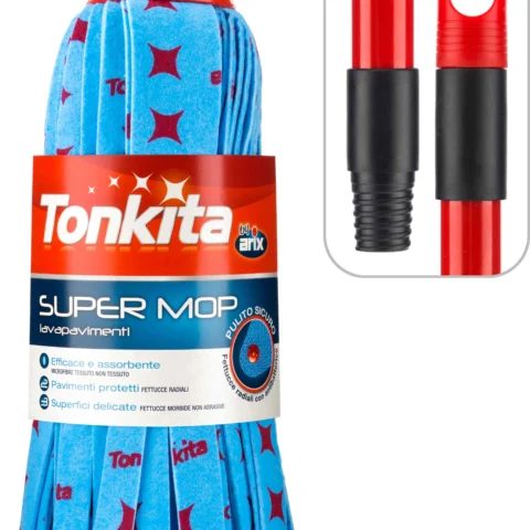Tonkita Super Mop Non Woven With Red Handle Assorted 130cm