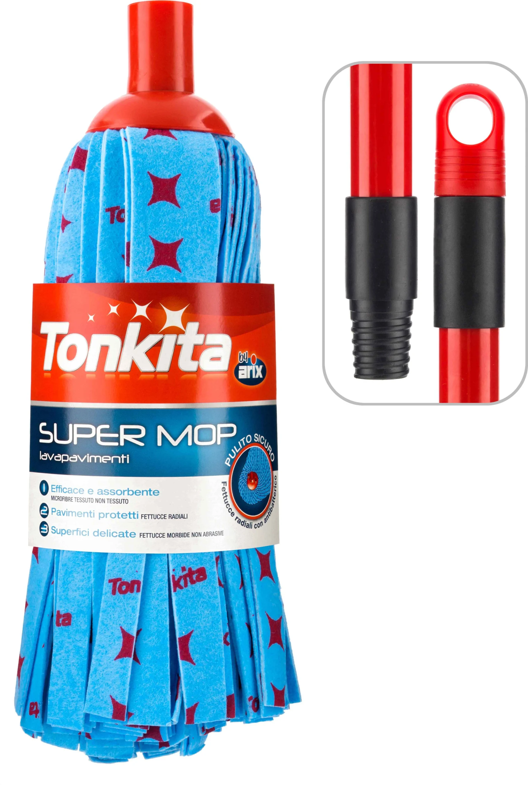 Tonkita Super Mop Non Woven With Red Handle Assorted 130cm