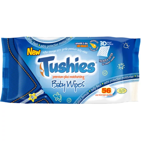 Tushies Premium Moisturising Baby Wipes 56 Pack
