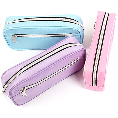 Twin Zip Blue, Lilac & Pink Pencil Case Assorted Colours